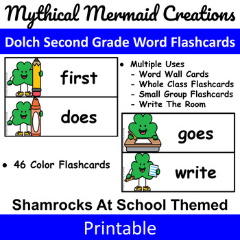 Preview of Shamrocks At School Themed - Dolch Second Grade Flashcards / Wall Cards