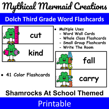 Preview of Shamrocks At School Themed - Dolch Third Grade Flashcards / Wall Cards