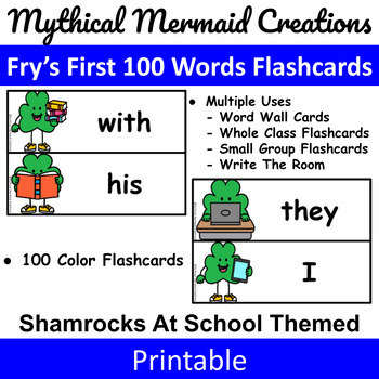 Preview of Shamrocks At School Themed - Fry's First 100 Words Flashcards / Wall Cards
