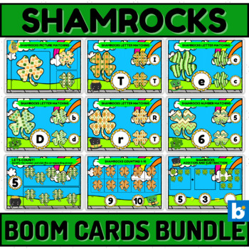 Preview of Shamrocks Literacy And Counting Boom Cards For Young Learners Bundle