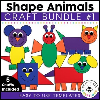 Preview of Shape Animals Craft Bundle 1 | Shape Activities | 2D Shapes | Math Activity