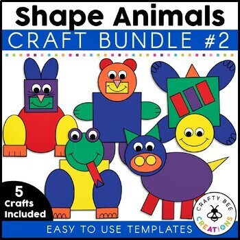 Preview of Shape Animals Craft Bundle 2 | Shape Activities | 2D Shapes
