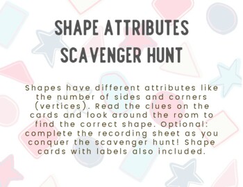 Preview of Shape Attributes Scavenger Hunt, Math, Geometry, K-2, 2D Shapes