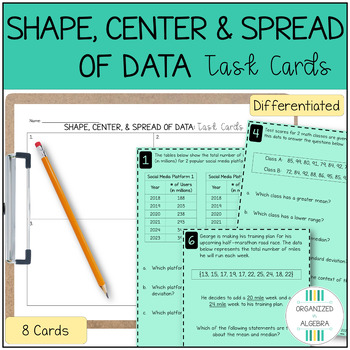 Preview of Shape, Center and Spread of Data Analysis Algebra 1 Task Card Activity