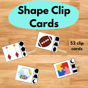 Preview of Shape Clip Cards Matching Activity 2D Shapes Activity Math Learning Printable
