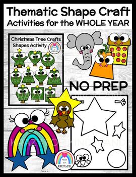 Preview of Summer - Bugs - Camping - Beach - Shape Craft Activities - FULL Year - NO Prep