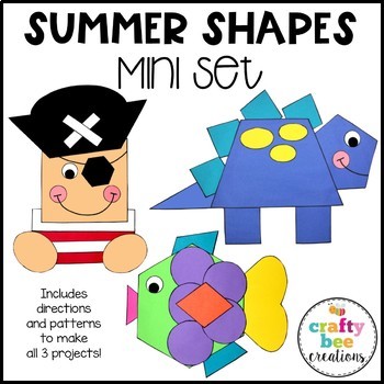 Preview of Summer 2d Shape Craft Activities Math Pirate Fish Dinosaur Template Art Prek Art