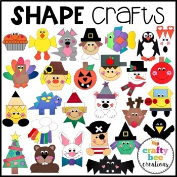 Preview of 2D Shape Crafts Template Activities Math Winter Spring Summer Fall Kindergarten