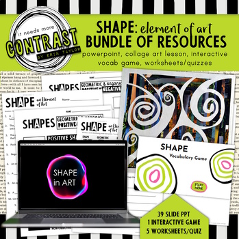 Preview of Shape: Element of Art LESSON BUNDLE w/ Powerpoint, Art Lesson, Worksheets, Quiz