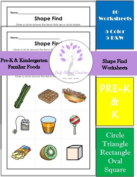 Preview of Shape Find PreK-K Familiar Foods Math Worksheets
