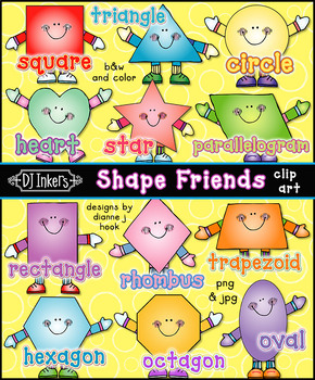 Preview of Shape Friends Clip Art - 12 Shapes and Shape Names by DJ Inkers