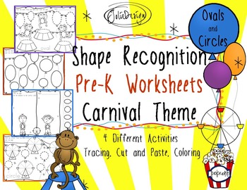 Preview of Shape Identification Worksheet - Carnival Themed PreK Worksheet
