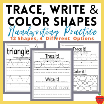 Preview of Shape Identification and Handwriting Sheets | Read, Trace, Write & Color Shapes