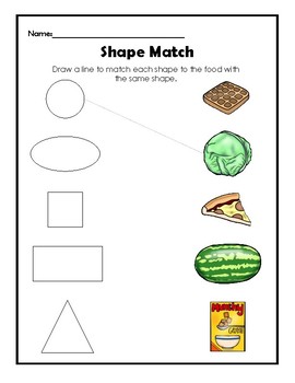 shape match prek k familiar foods math worksheets by souly natural
