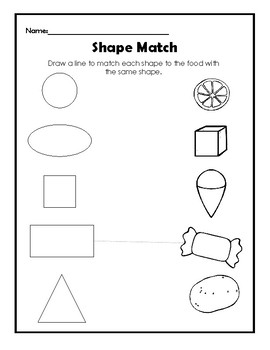 shape match prek k familiar foods math worksheets by souly natural