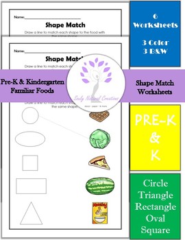 Preview of Shape Match PreK-K Familiar Foods Math Worksheets