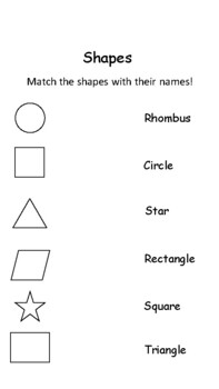 Shape Matching Worksheet with Answer Key by Words of the Globe | TPT