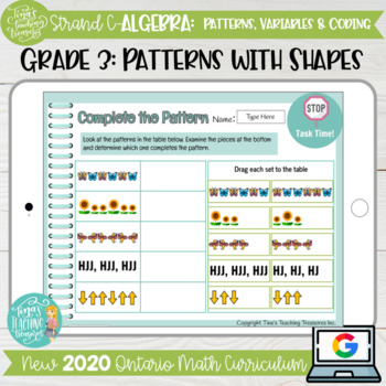 Preview of Shape Patterns Grade 3 2020 Ontario Math DIGITAL Strand C Algebra