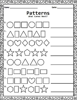 shape patterns worksheet for kindergarten 1st grade and 2nd grade