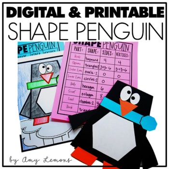 Preview of Penguin Craft for 2D Shapes, Winter Math Activity for Shapes and Attributes