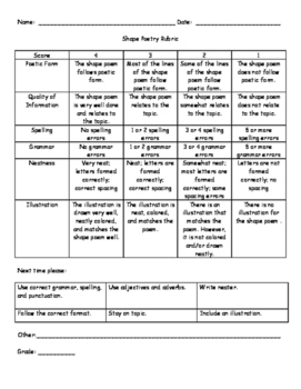 Preview of Shape Poetry Rubric