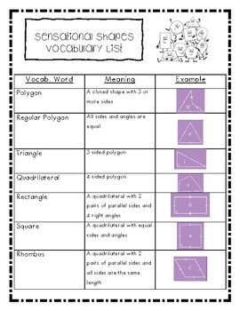 Preview of Shape, Polygon, Geometry Vocabulary Handout