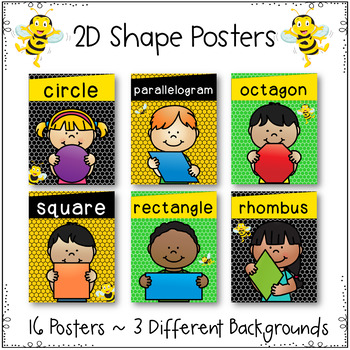 Preview of Shape Posters ~ Bee Classroom Decor ~ Be Kind