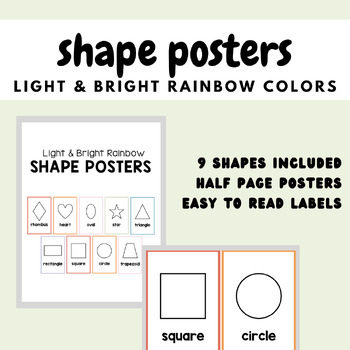 Shape Posters | Classroom Decor | 2D Shapes | Light & Bright Rainbow Theme