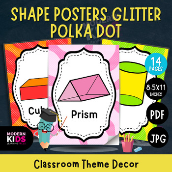 Preview of Shape Posters Decor - Glitter Polka Dot Classroom Theme