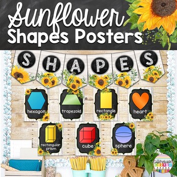 Preview of Shape Posters Modern Sunflower Farmhouse Classroom Decor Theme