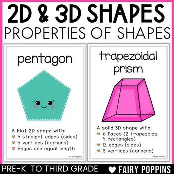 2D & 3D Shapes Posters and Flash Cards - Properties of Shapes by Fairy ...