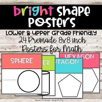 Preview of Shape Posters in Bright Fun Colors- Easy Print 8x8 for Lower & Upper Grades
