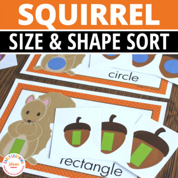 Preview of Shape Recognition Matching & Size Sorting Activities - Squirrel & Fall 2D Shapes