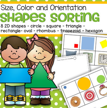 Preview of SHAPES Sorting by Size, Color and Orientation - 8 Shapes, 9 Pictures Each