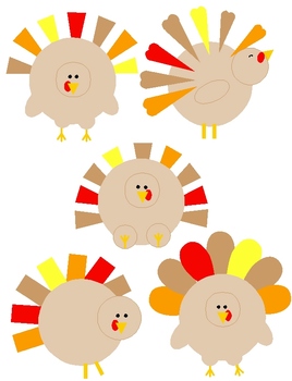 Preview of Shape Turkey Clip Art:  5 PNGs for Thanksgiving and Autumn