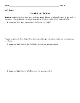 Preview of Shape VS. Form Worksheet