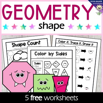 Preview of Shape Worksheets - Geometry Worksheets - Kindergarten / Grade One - FREE