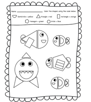 Shapes Coloring & Coding Worksheet by Miss Teaching Bee | TPT