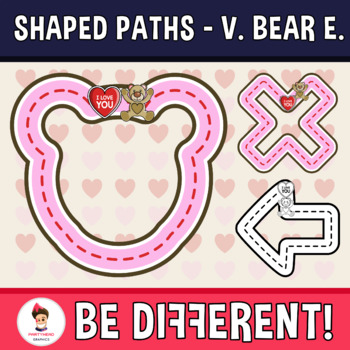 Preview of Shaped Paths Clipart Valentines Bear Edition Guided Set Motor Skills