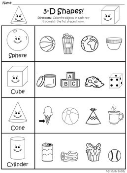 shapes worksheets 2d 3d shapes kindergarten by my study buddy