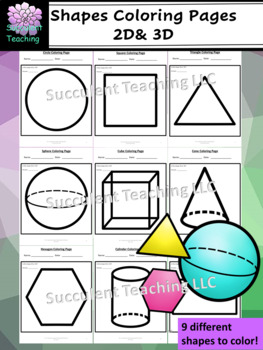 Preview of Shapes 2D and 3D Coloring Pages Two Dimensional and Three Dimensional