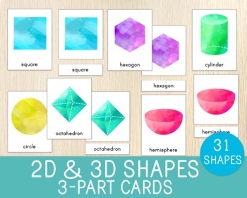 Preview of Shapes 3-Part Cards, 2D and 3D Nomenclature Cards, Math, Geometry, Montessori