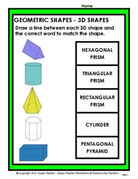 3d shapes match the 3d shape to the shape word grades 3 4 3rd 4th