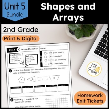 Preview of 2nd Grade Shapes, Arrays, Skip-Count Worksheet & Exit Tickets Unit 5 iReady Math