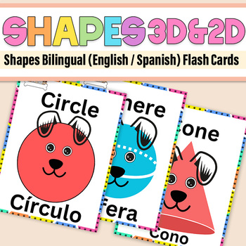 Preview of Shapes Bilingual (English / Spanish) Flash Cards Dog theme|2D & 3D Shape Posters