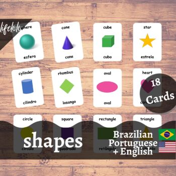 Preview of Shapes - Brazilian PORTUGUESE - English Bilingual Flash Cards | 18 Cards