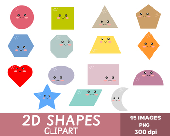 Preview of Shapes Clipart, Cute 2D Shapes, Outlined, Geometry, Math, COMMERCIAL USE