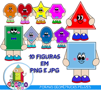 Shapes Cliparts Formas Geométricas em PNG felizes coloridas e com olhinhos