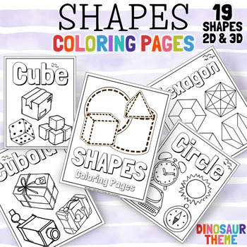 Preview of Shapes Coloring Pages in 2D & 3D Worksheets with Dinosaurs Theme Printable