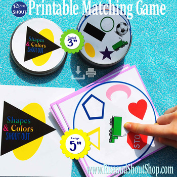 Preview of Shapes & Colors Matching Game Shout Out;  vocabulary. 3" & 5"